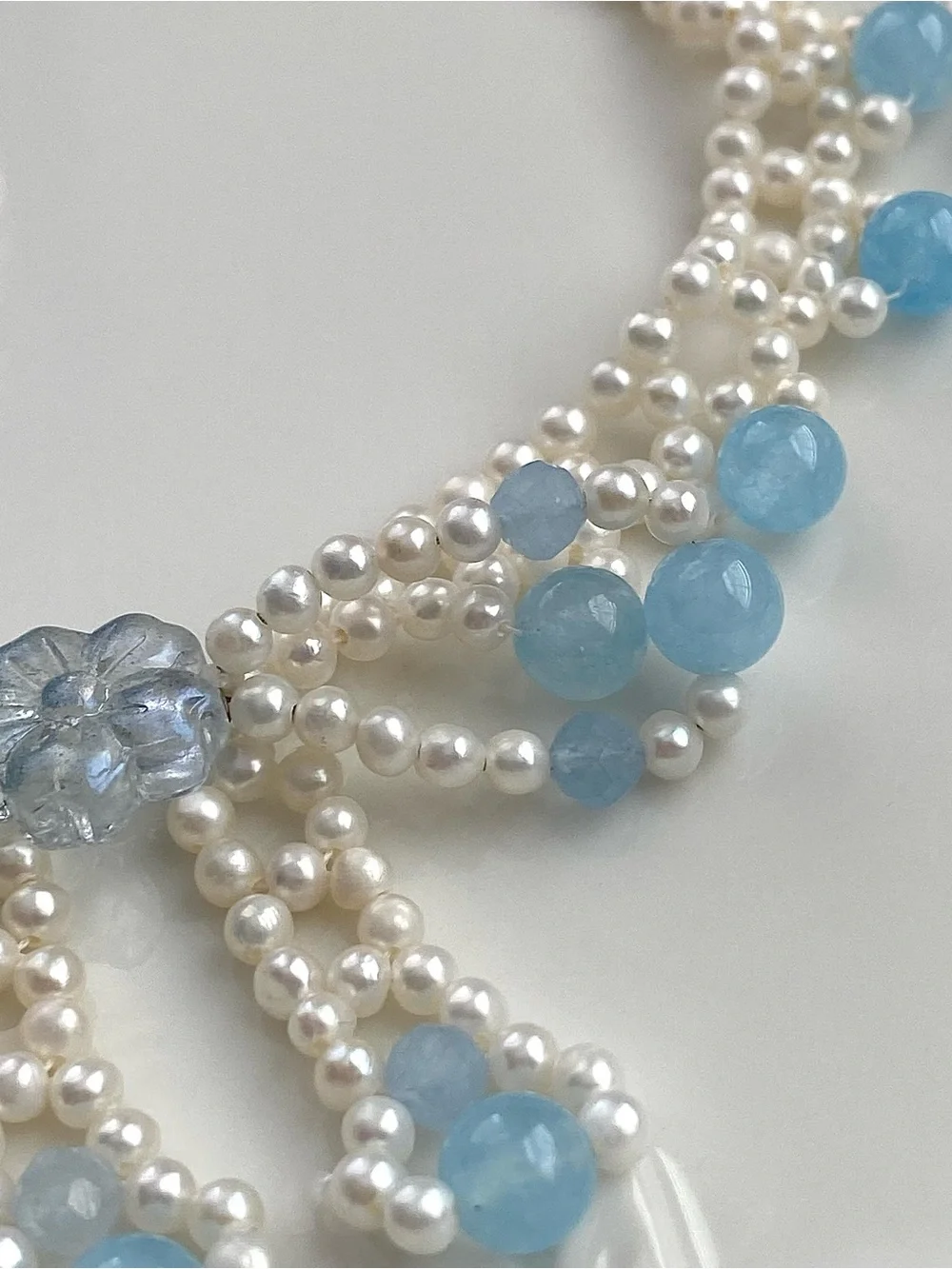 GP89-Hand Braided High Quality Baby Pear And Aquamarine Bow Necklace